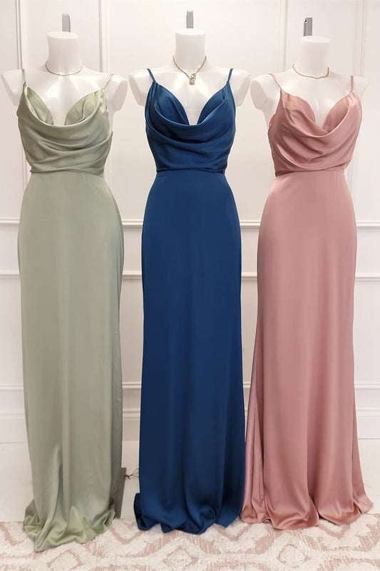Flattering Cowl Neck Silk Long Prom Dress