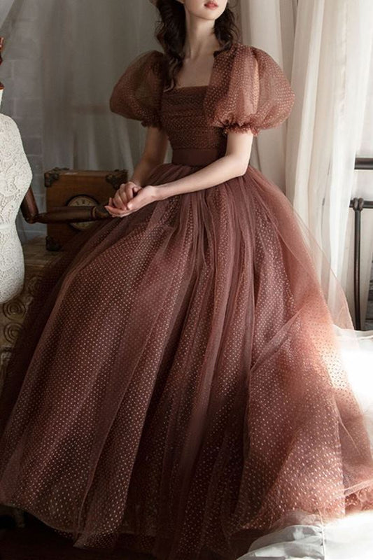 Bell Sleeves Brown Party Dress