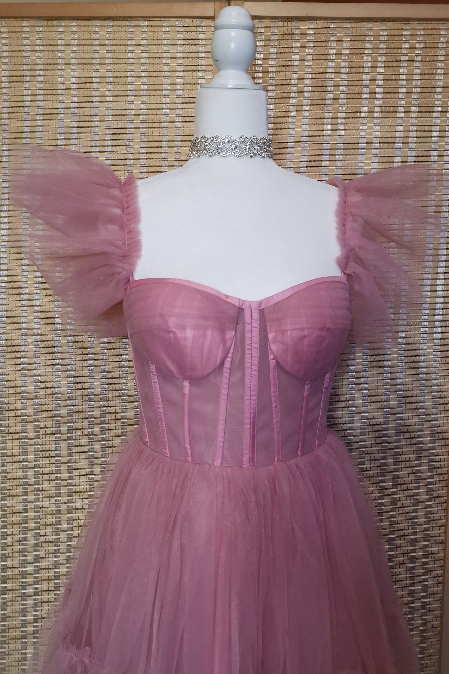 Flare Sleeves Rose Pink Corset A-line Princess Dress