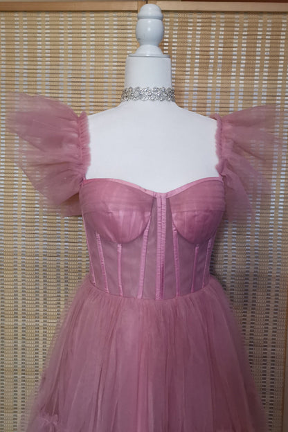 Flare Sleeves Rose Pink Corset A-line Princess Dress