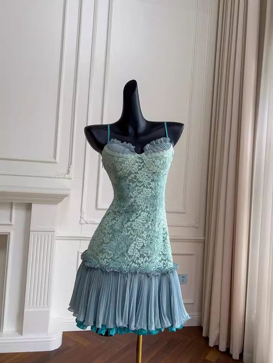 Barbie Raquel A Line Spaghetti Straps Green Lace Short Outfit Homecoming Dress