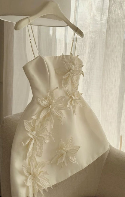 Cute A Line Straps Satin Ivory Homecoming Dress Party Dress