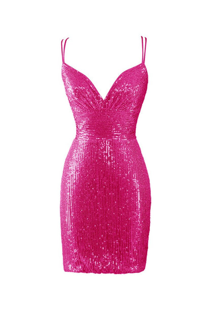 Bodycon V Neck Blue Sequins Mini Party Dresses