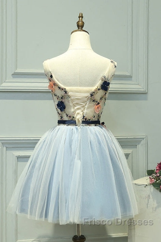 Cute Light Blue Short Tulle Homecoming Dress, Blue Formal Prom Dress