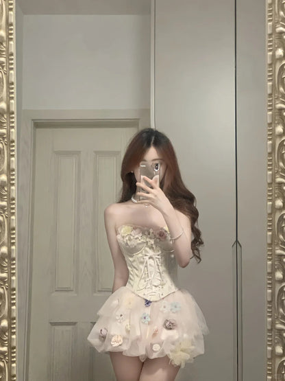 Cute Pink 3D Flower Corset With Bud Skirt 17Th Birthday Homecoming Dress