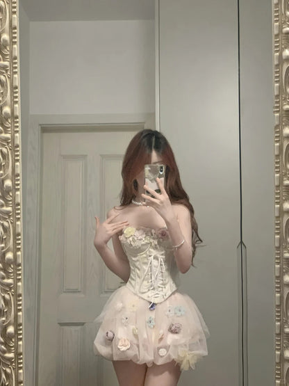 Cute Pink 3D Flower Corset With Bud Skirt 17Th Birthday Homecoming Dress