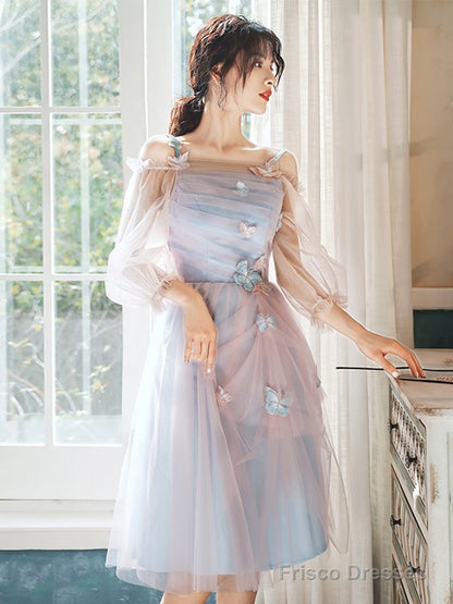 Cute Pink And Blue Short Tulle Homecoming Dress Party Dress, Lovely Tulle Prom Dresses