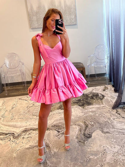 Cute Barbie Pink A-Line Satin Homecoming Dresses Mini Birthday Dresses, LTP3007