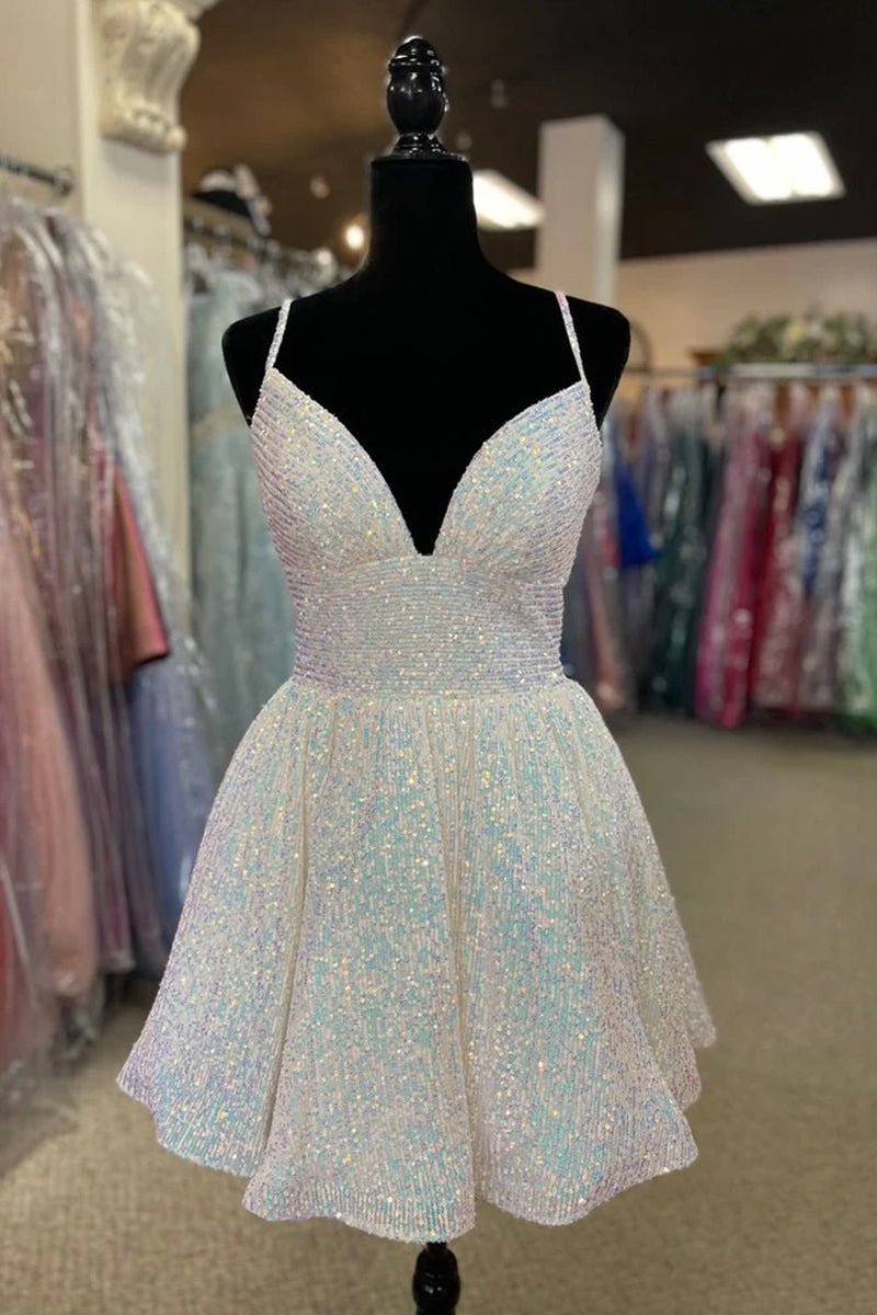 A-line V Neck Sequins Homecoming Dress