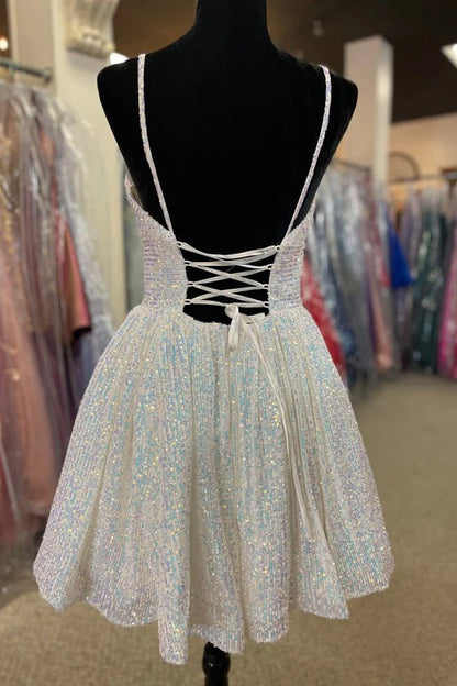 A-line V Neck Sequins Homecoming Dress