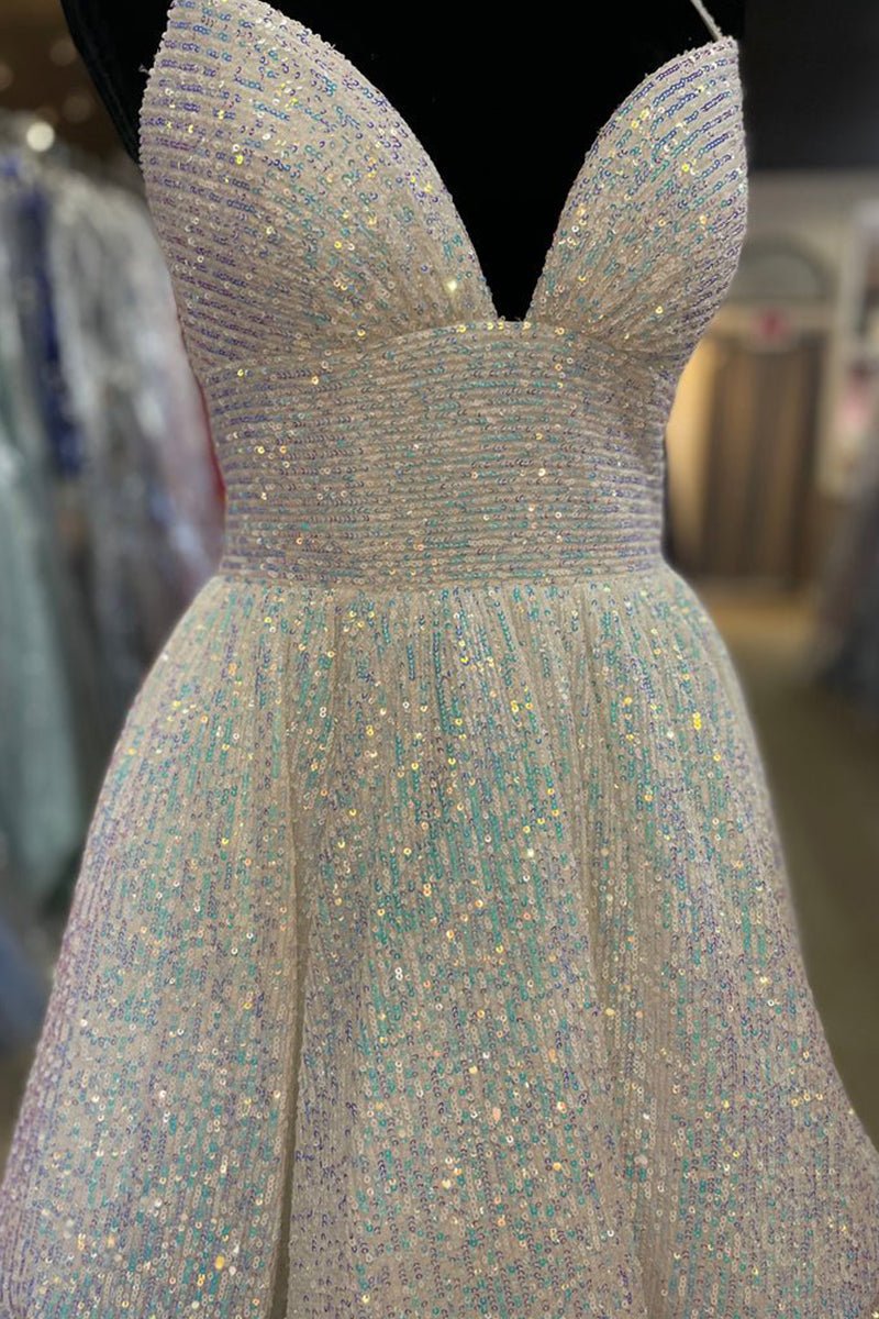 A-line V Neck Sequins Homecoming Dress