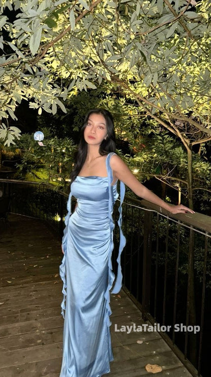Elegant Sky Blue Long Prom Dresses Sheath Party Formal Dress,LTP4524
