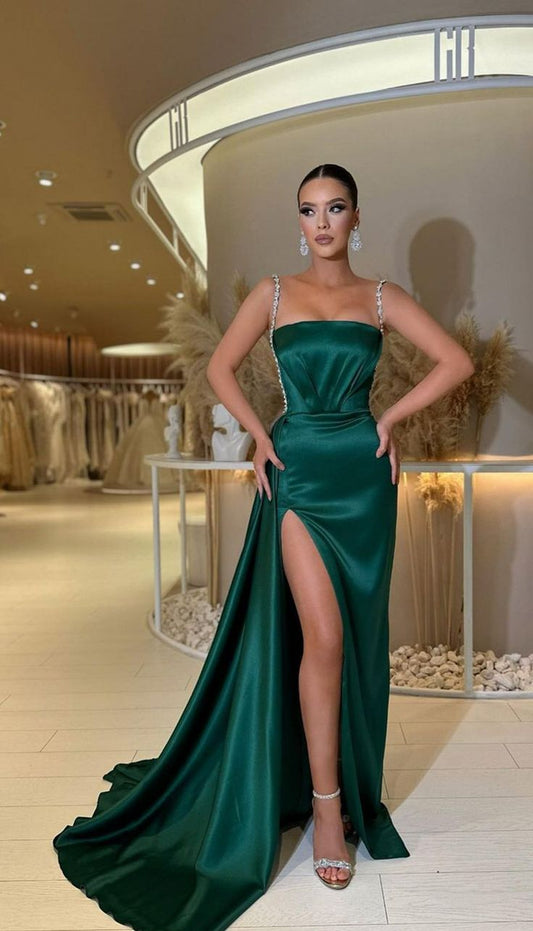 Dark Green Bodycon Long Prom Dress With Side Slit