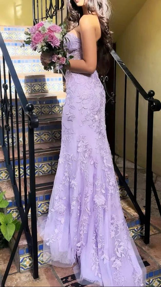 Charming Lilac Mermaid Lace Beaded Evening Prom Dresses,LTP4520
