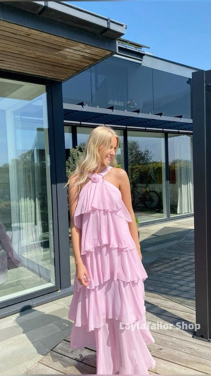 Sweet Pink Halter Party Dresses Homecoming Bridesmaid Dress,LTP3637