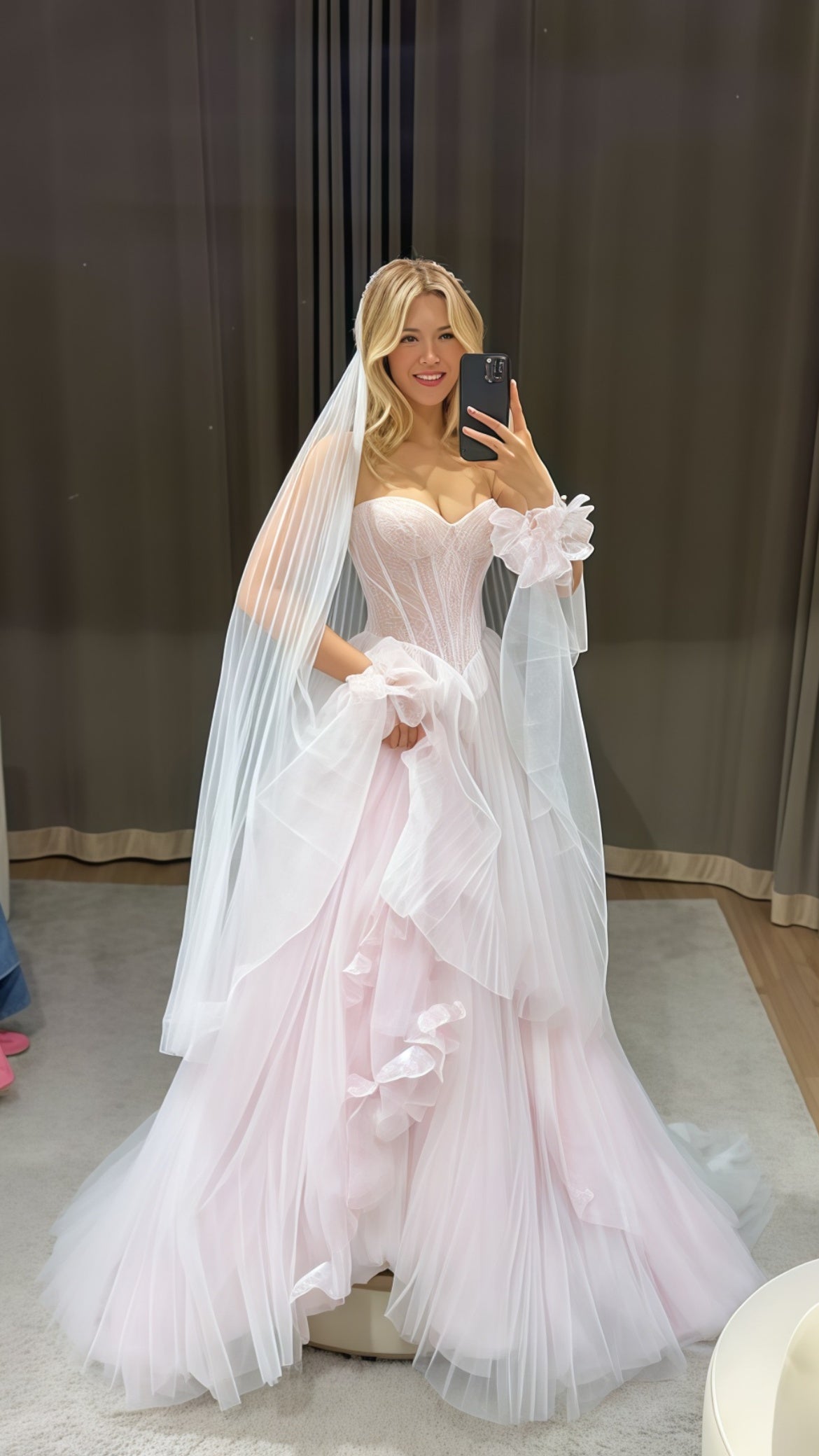 Dreamy Light Pink Tulle Lace Ruffle Wedding Dresses, LTP3748