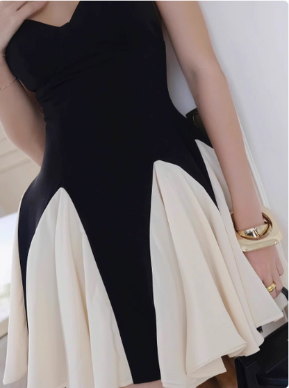 Design Black And White Stitching Suspender Back A-Line Birthday Short Skirt Homecoming Dress