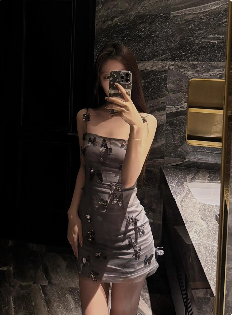 Design Gray Three-Dimensional Bow Suspenders Birthday Skirt Homecoming Dress