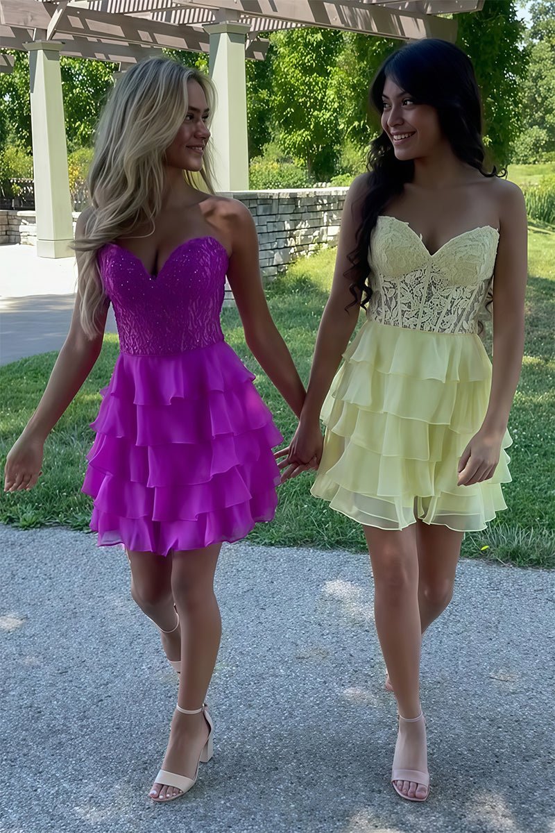 A-Line Strapless Tiered Corset Short Homecoming Dress with Appliques
