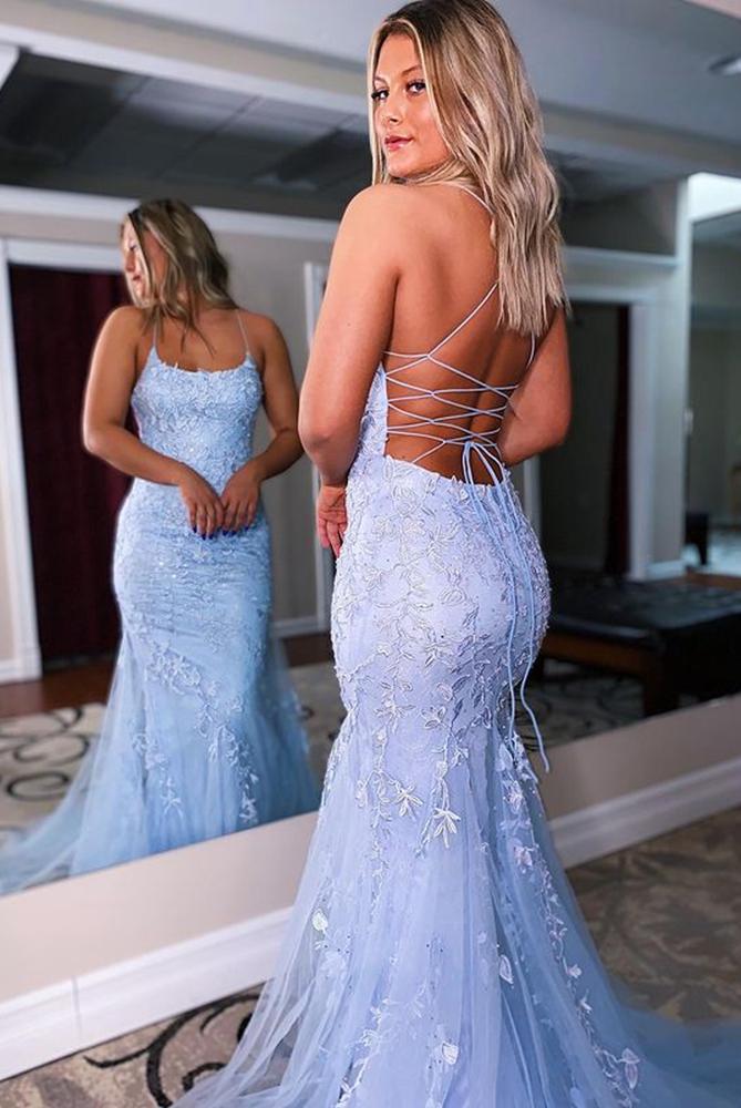 Mermaid Tulle Appliques Lace Evening Prom Dress