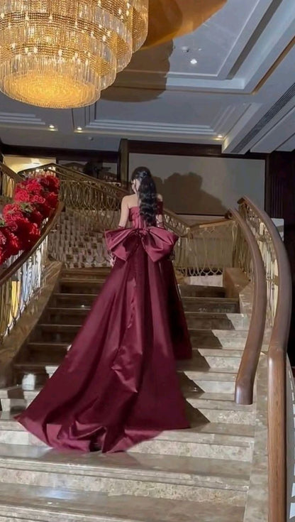 Burgundy One Shoulder Mermaid Bowknot Prom Dresses 2024