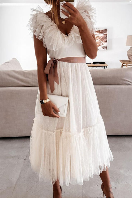 LTP1887,Cute White Dots A-Line Ruffles Homecoming Dresses