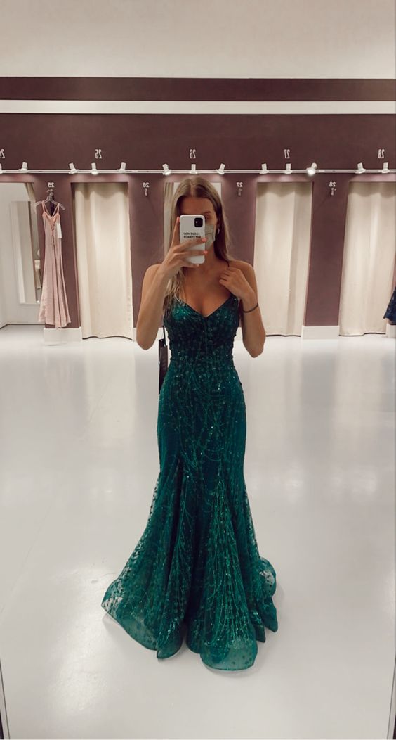 Green Mermaid Backless Prom Dress