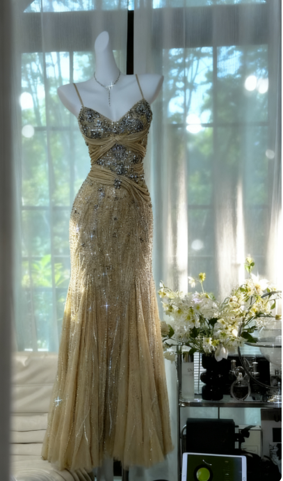 Olive Green Evening Dressses Vintage Spaghetti Straps Mermaid Tulle Beading Long Stunning Prom Dresses Elega