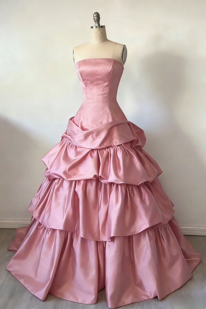 Gorgeous A-Line Burgundy Prom Dress Satin Strapless  Long Evening Dress Sleeveless Birthday Dress
