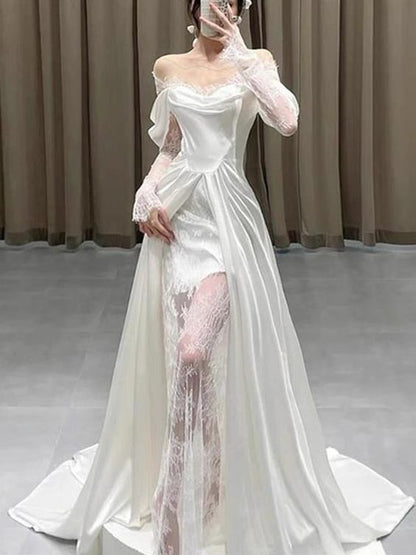LTP1830,Brilliant Ivory Silk Satin Lace Wedding Dresses, Unique Design Good Quality Wedding Gown