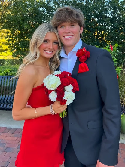 Red - A-Line Strapless Ruffles Mini Party Dresses