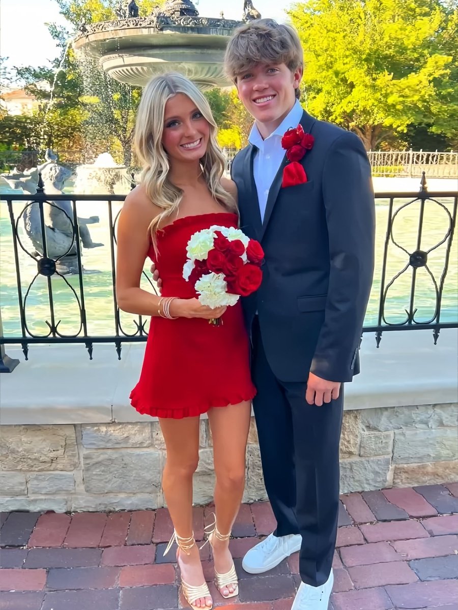 Red - A-Line Strapless Ruffles Mini Party Dresses