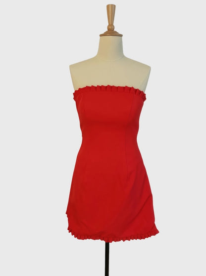 Red - A-Line Strapless Ruffles Mini Party Dresses