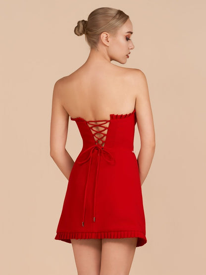 Red - A-Line Strapless Ruffles Mini Party Dresses