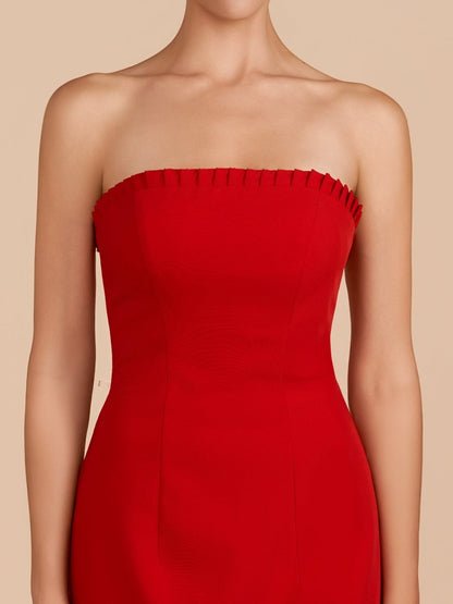 Red - A-Line Strapless Ruffles Mini Party Dresses