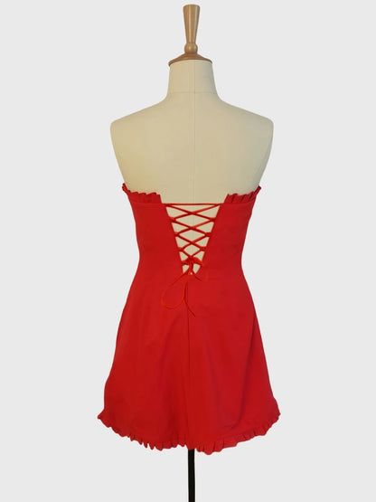 Red - A-Line Strapless Ruffles Mini Party Dresses