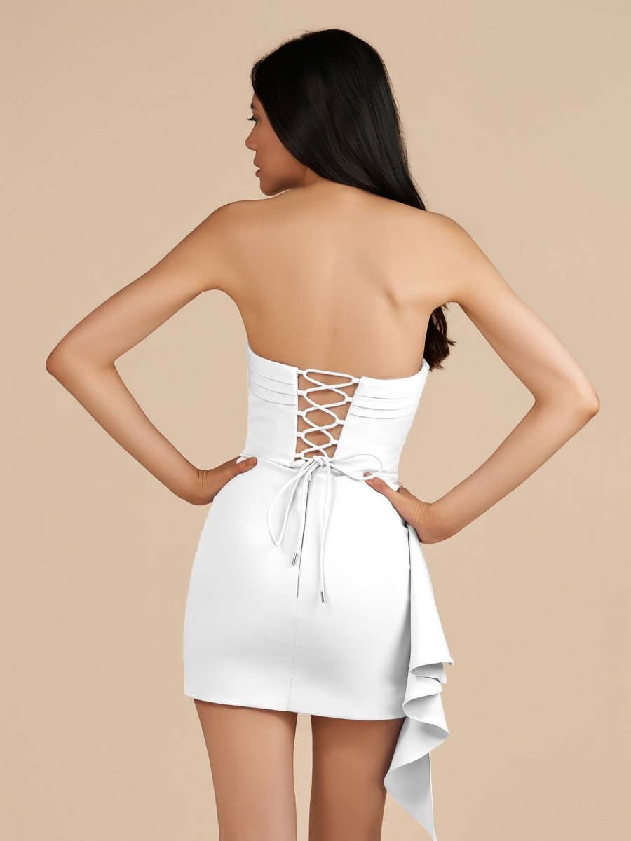 White - Strapless Spandex Bodycon Homecoming & Cocktail Dress With Slit