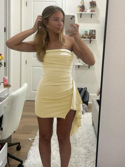 Yellow - Strapless Spandex Bodycon Homecoming & Cocktail Dress With Slit
