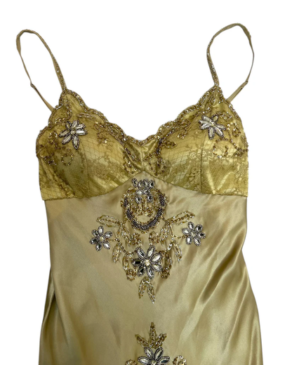 Elegant Gold Spaghetti Straps Satin Lace Beaded Cocktail Dress A Line Homecoming Dress Birthday Outfits