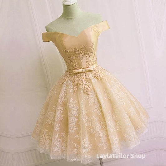 Elegant Lace Appliques Satin Off The Shoulder Homecoming Dress Short