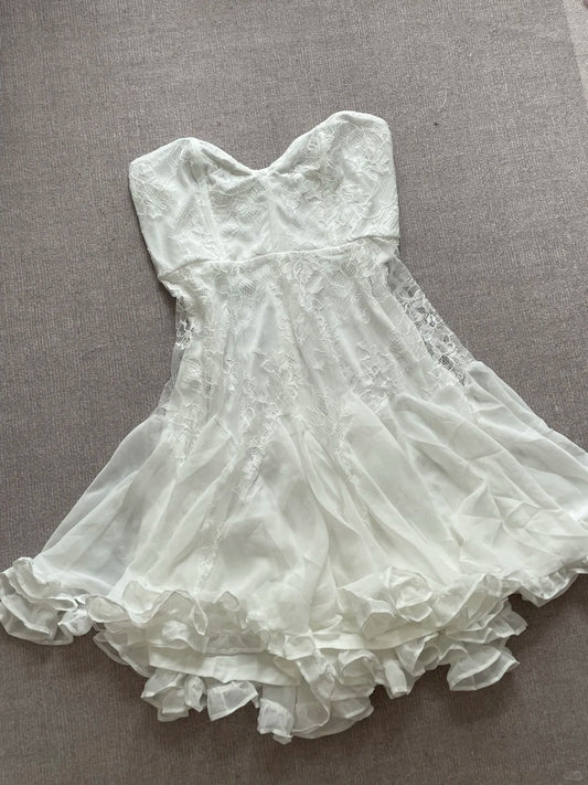 Elegant Tube Top White Lace Splicing Mesh A-Line 17Th Birthday Homecoming Dress