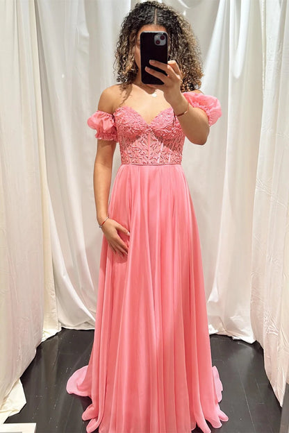 Sweetheart Appliques Chiffon Split Long Evening Prom Dress