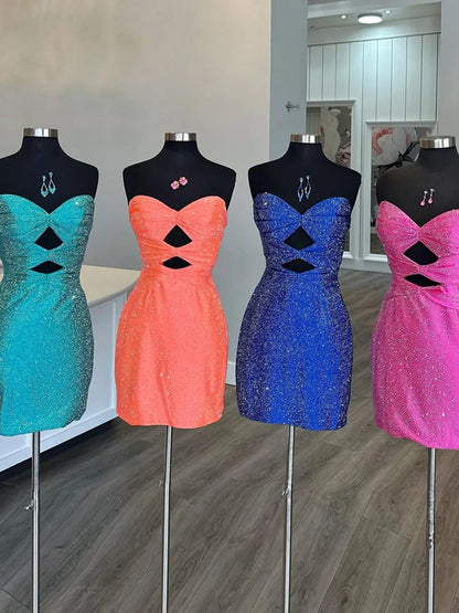 Orange - Sheath Sweetheart Sequined Cut Out Short Homecoming & Cocktail Dresses