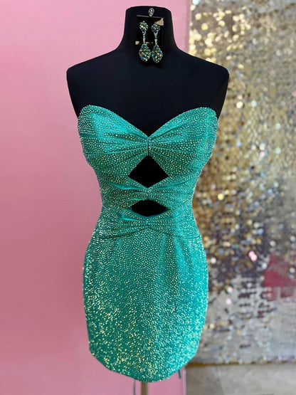 Turquoise - Sheath Sweetheart Sequined Cut Out Short Homecoming & Cocktail Dresses