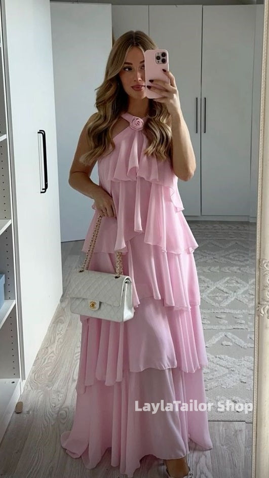 Sweet Pink Halter Party Dresses Homecoming Bridesmaid Dress,LTP3637