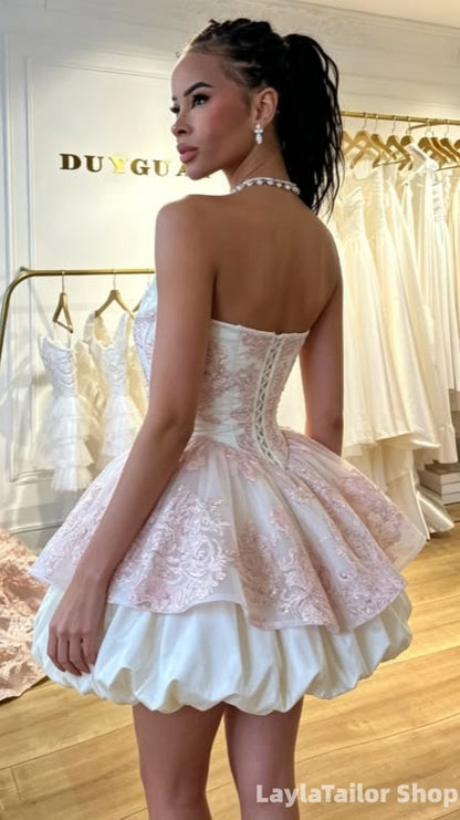 Princess Strapless Lace Short Homecoming Dress