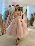 LTP1865,Blush Pink Beaded Tulle A-Line Homecoming Dresses, Graduation Dresses