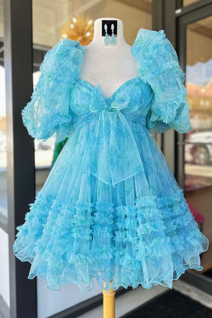 Princess Bubble Sleeves Ruffle Homecoming Dress