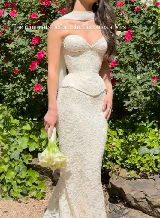 Two Pieces Mermaid Lace Wedding Dresses Sweetheart Sleeveless Evening Prom Dress,LTP4347