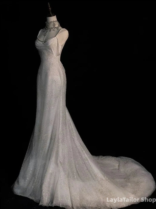 Fairytale Mermaid Wedding Dresses Glittering Straps Backless Wedding Dress,LTP3673